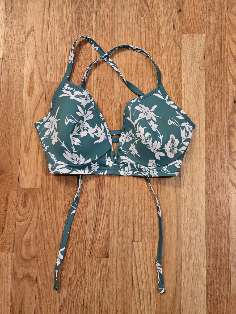 Shade & Shore Teal Green Floral Bikini Top